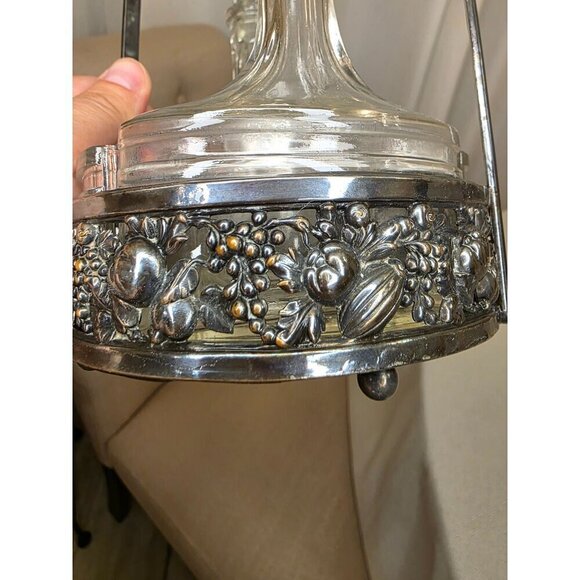 Vintage Ornate Silver Plate Glass Cruet Set With Decorative Handle & Fruit Motif - Picture 6 of 15
